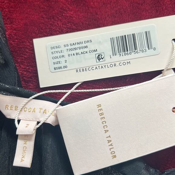 NWT Rebecca Taylor $595 Silk Metallic Ruffle Sleeve Safari Midi Dress - Picture 7 of 9